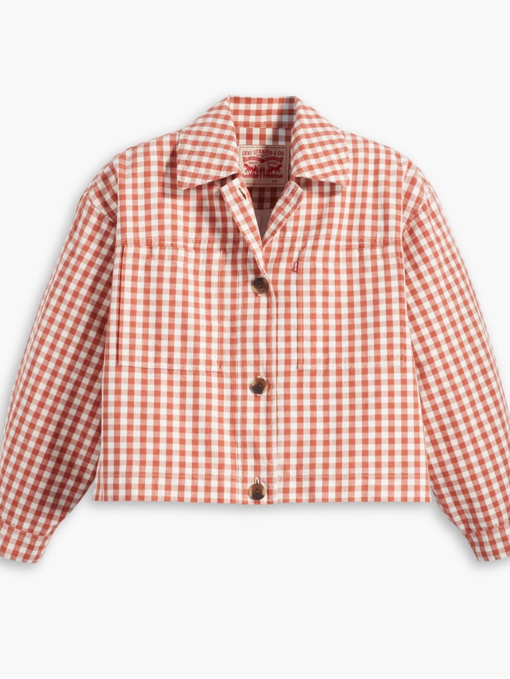 Levi’s Cara cotton prep jacket Jean jacket chore coat checkered orange white NWT - Picture 2 of 9